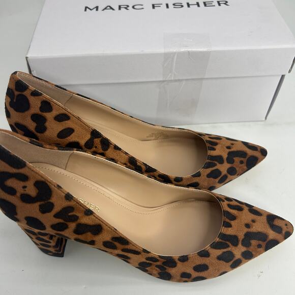 NEW Marc Fisher Viviene Dark Brown Leopard Heels Size 7.5 Pointy Block Heel Pump - Picture 4 of 13